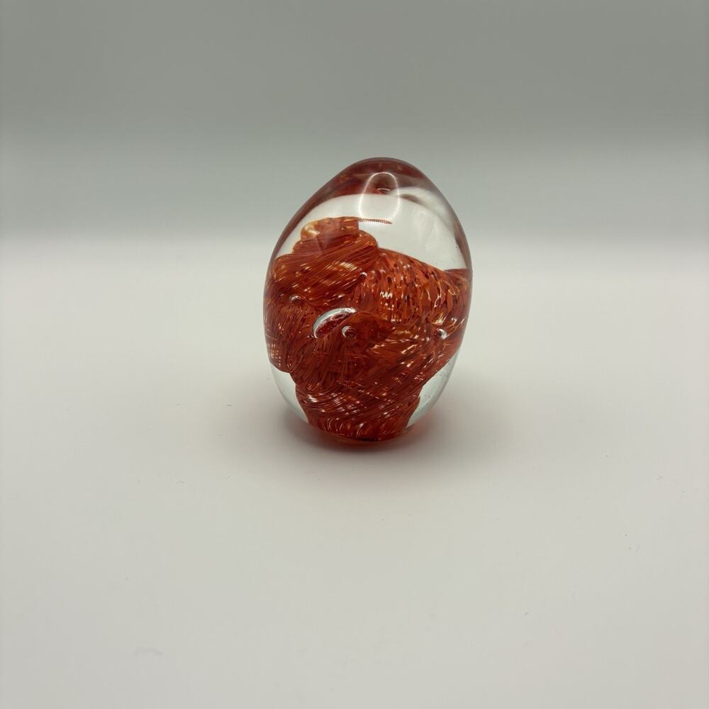 Red/Orange To Clear EGG Paperweight Art Glass Handblown Desk Decor Love Art
